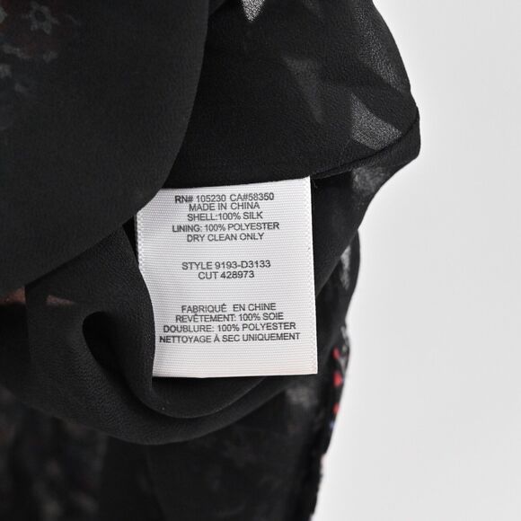 JOIE Dress Sz S Jamira‎ Black Floral Silk Tie Neck Bell Sleeve Ruffle Mini Ditsy - Picture 9 of 12